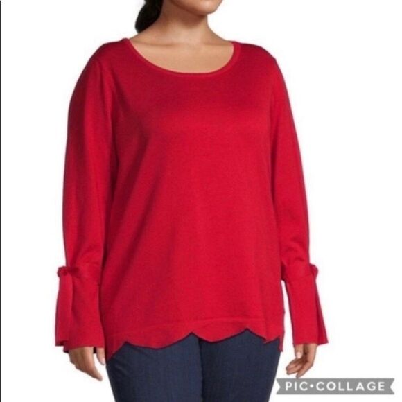 Maree Pour Toi Scalloped Sweater Red NEW 12/14 - Picture 1 of 10
